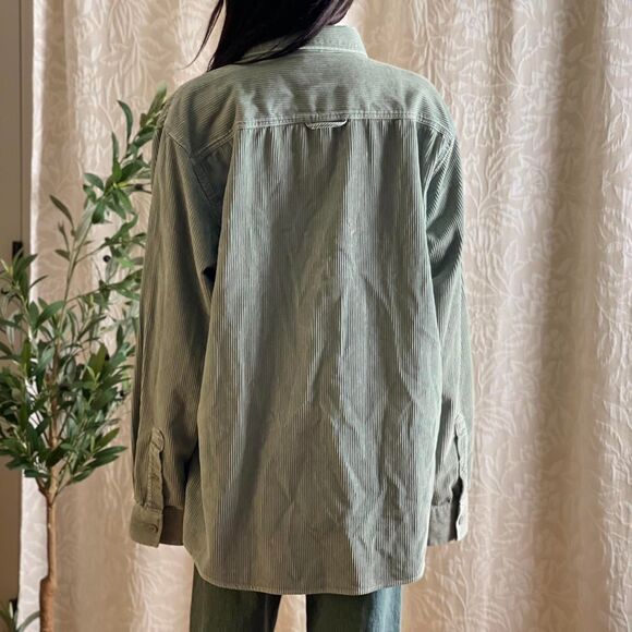 NWT Sun + Stone Sage Green Corduroy Button Up Shirt Grunge Men's Size XXL - Picture 4 of 6